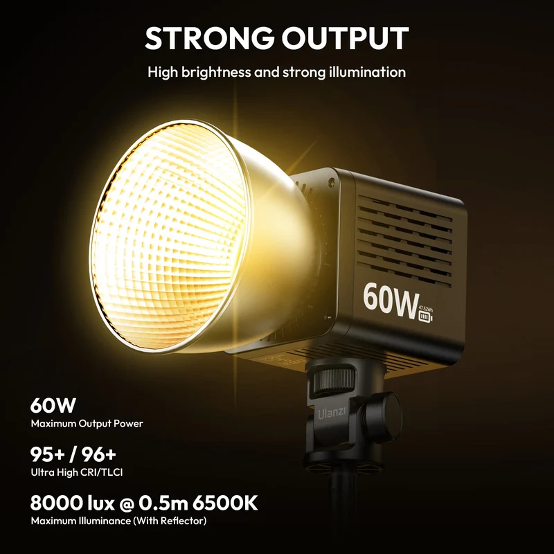 Ulanzi C60 60W COB Video Light Bi-Color Led Light 2500-6500K 3300mAh Mini Bowens Mount for Photography Studio Lighting Live Vlog