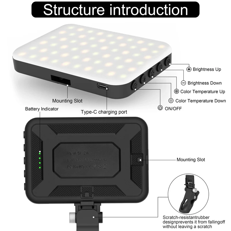 LED Selfie Light,60 LED Beads 2500mAh Rechargeable CRI 97+, 7 Light Modes,Portable Clip on Light for Phone Tablet Laptop TikTok