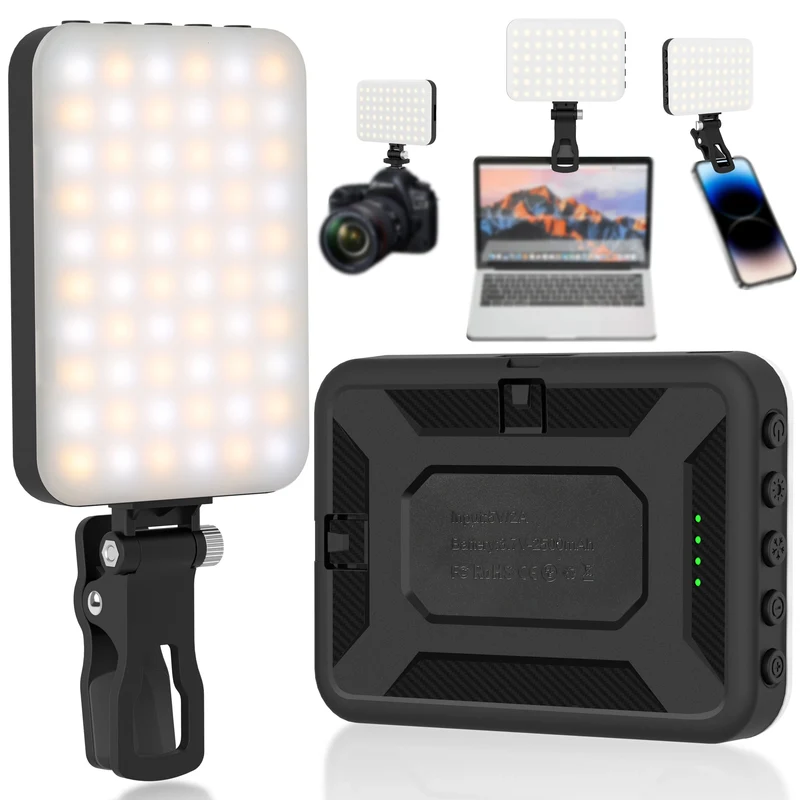 LED Selfie Light,60 LED Beads 2500mAh Rechargeable CRI 97+, 7 Light Modes,Portable Clip on Light for Phone Tablet Laptop TikTok