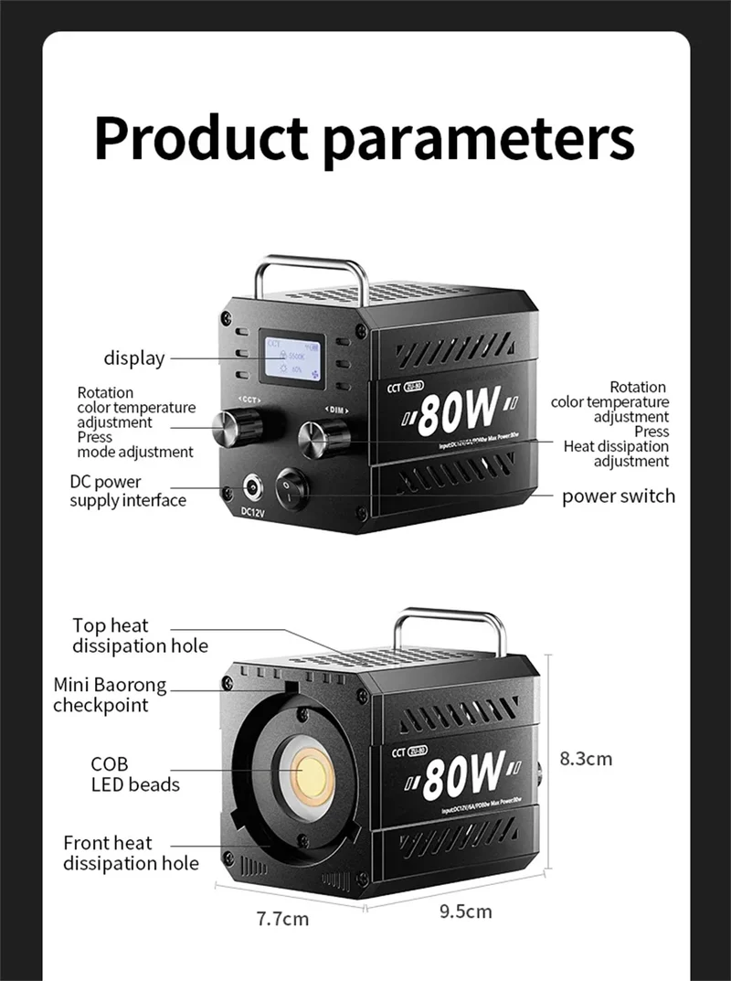MEUYAG ZU80 COB Photo Studio Light Bi-Color 2500K-8500K LED Video Light CRI95+ TLCI97+ Photography Fill Lighting with Diffuser
