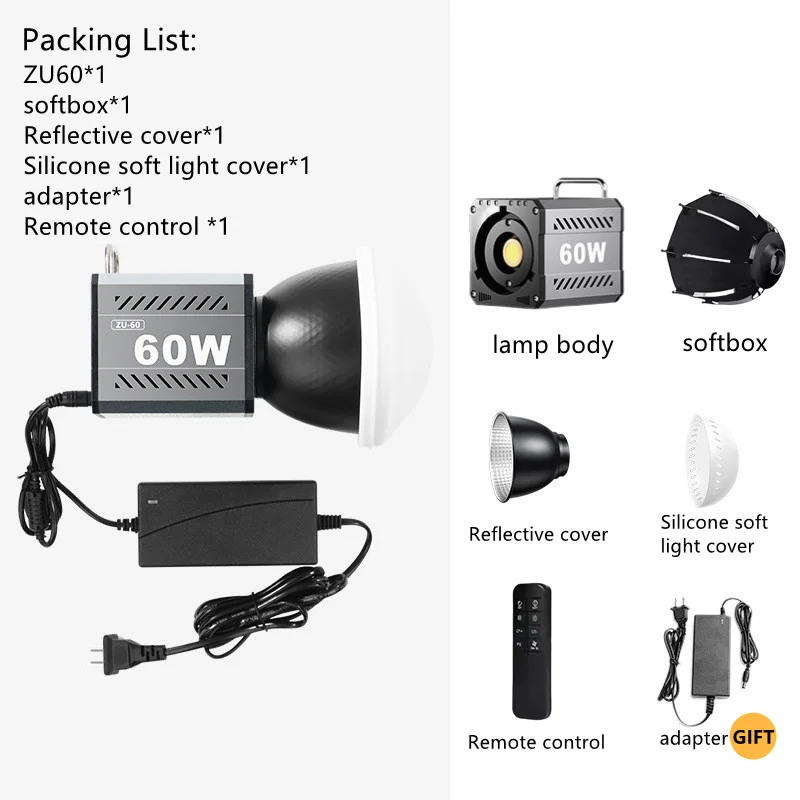 MEUYAG ZU80 COB Photo Studio Light Bi-Color 2500K-8500K LED Video Light CRI95+ TLCI97+ Photography Fill Lighting with Diffuser
