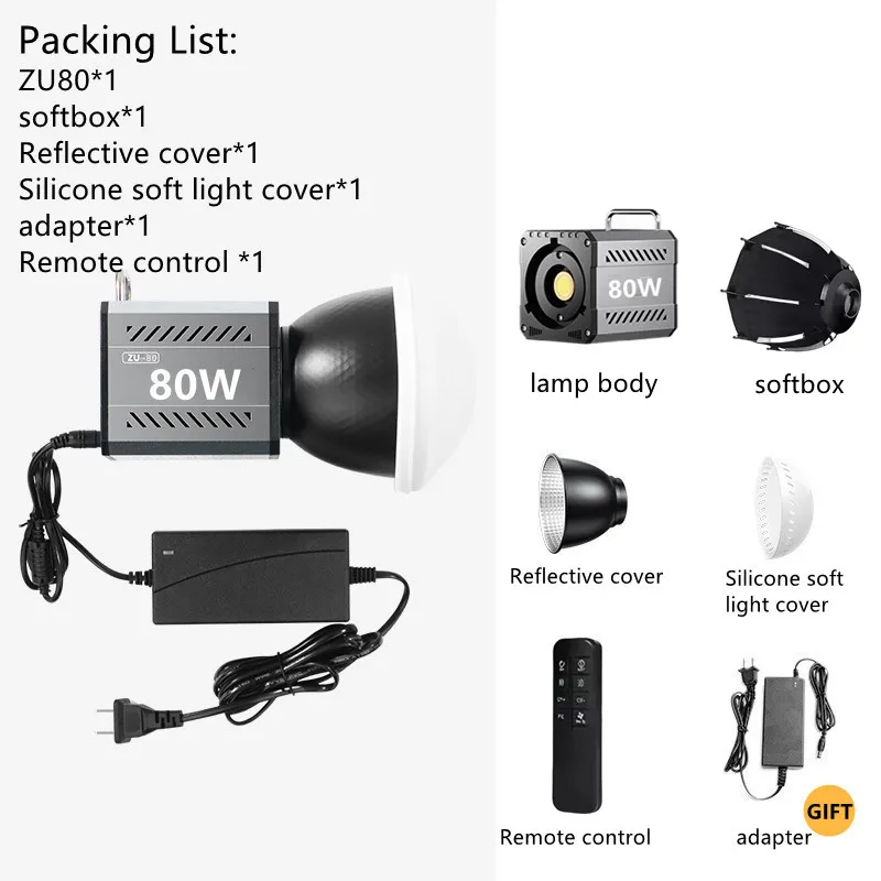 MEUYAG ZU80 COB Photo Studio Light Bi-Color 2500K-8500K LED Video Light CRI95+ TLCI97+ Photography Fill Lighting with Diffuser