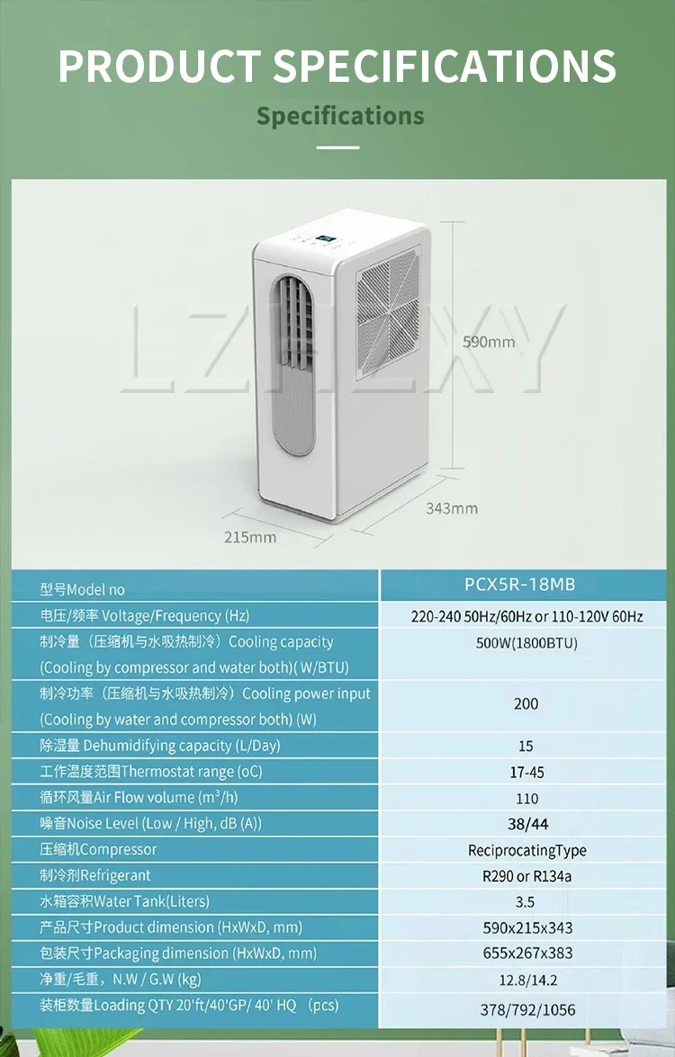 Portable Ductless Air Conditioner for Kitchen Cooling, 500W (1800 BTU) Rapid Cooling, with Oil-Control Filter