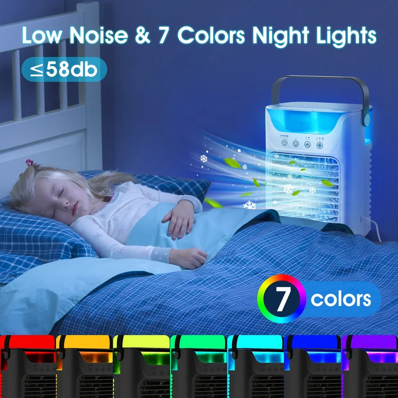 Portable Water Cooling Fan Small Air Humidifier Air Conditioner Water Mist Cooling 3 Speed Fan With Night Light For Home Office