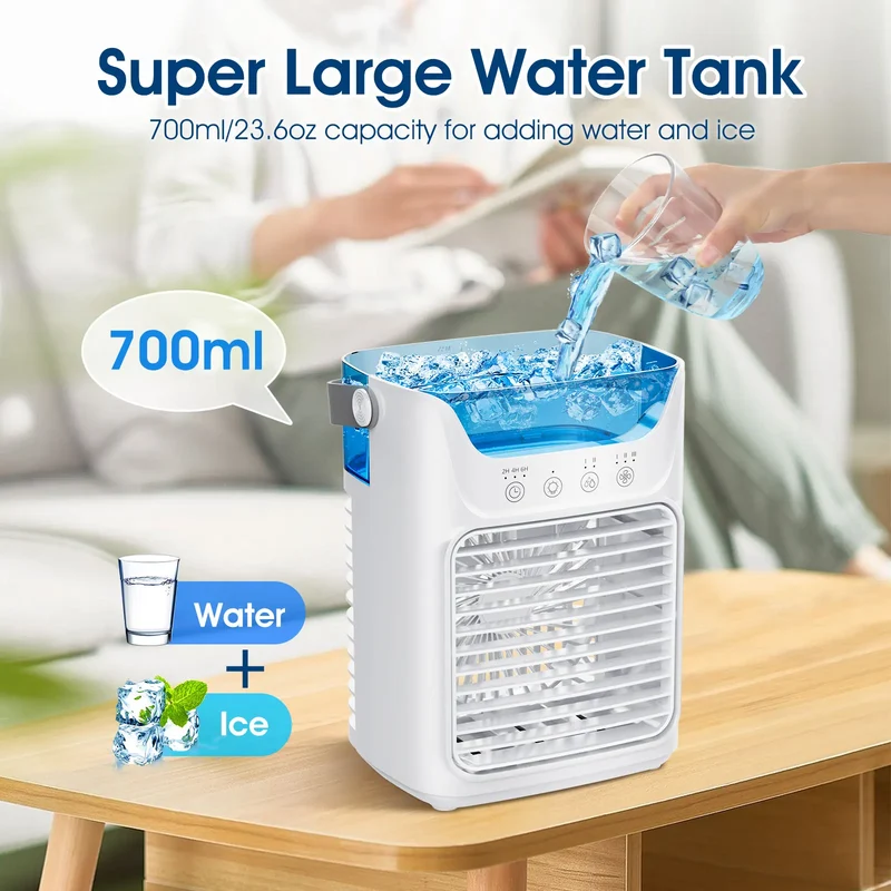 Portable Water Cooling Fan Small Air Humidifier Air Conditioner Water Mist Cooling 3 Speed Fan With Night Light For Home Office