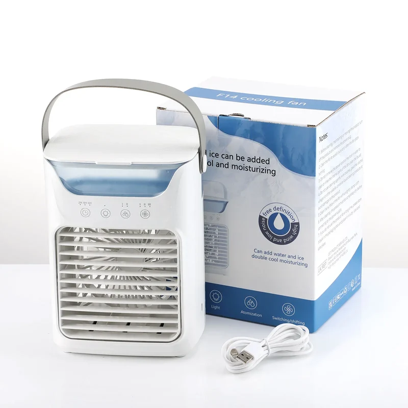 Portable Water Cooling Fan Small Air Humidifier Air Conditioner Water Mist Cooling 3 Speed Fan With Night Light For Home Office