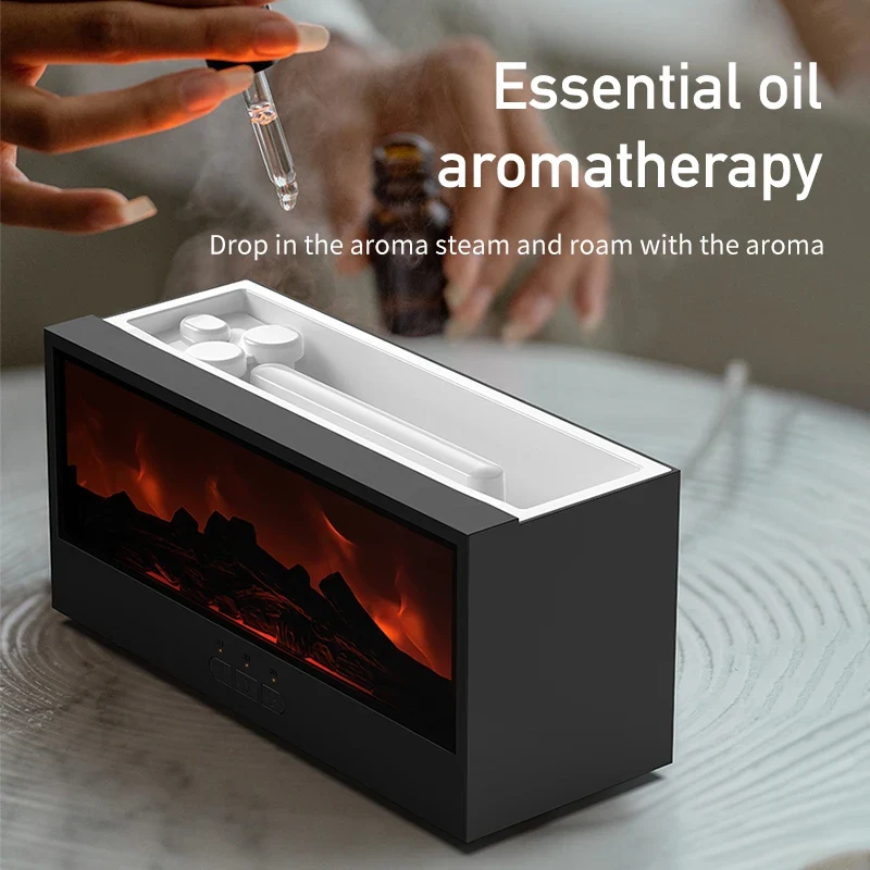 VISSKO Creative Fireplace Air Humidifier Waterless Auto-Off Aroma Essential Oil Diffuser with LED Light Remote Control for Gift