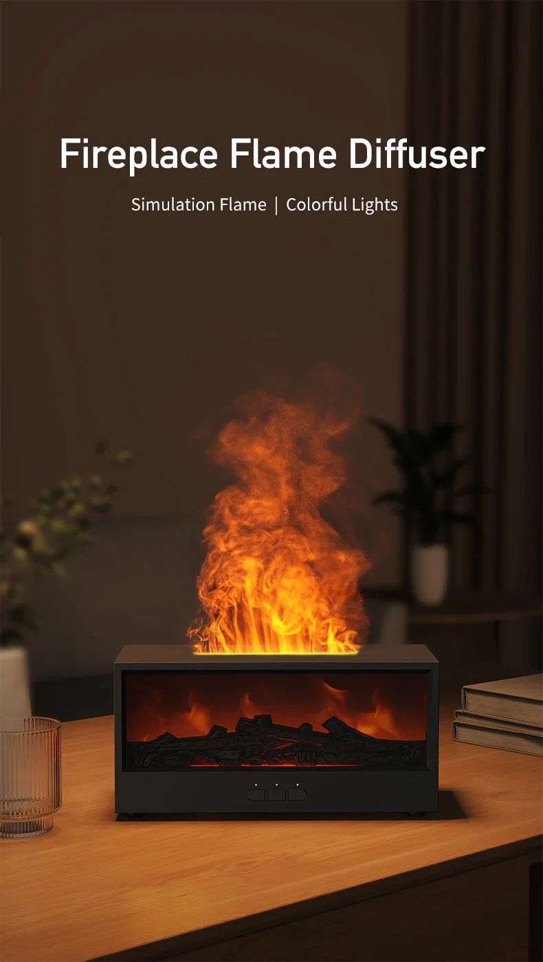 VISSKO Creative Fireplace Air Humidifier Waterless Auto-Off Aroma Essential Oil Diffuser with LED Light Remote Control for Gift