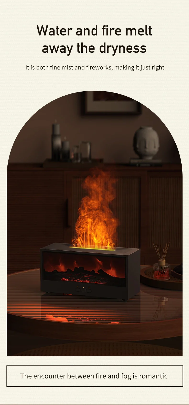 VISSKO Creative Fireplace Air Humidifier Waterless Auto-Off Aroma Essential Oil Diffuser with LED Light Remote Control for Gift