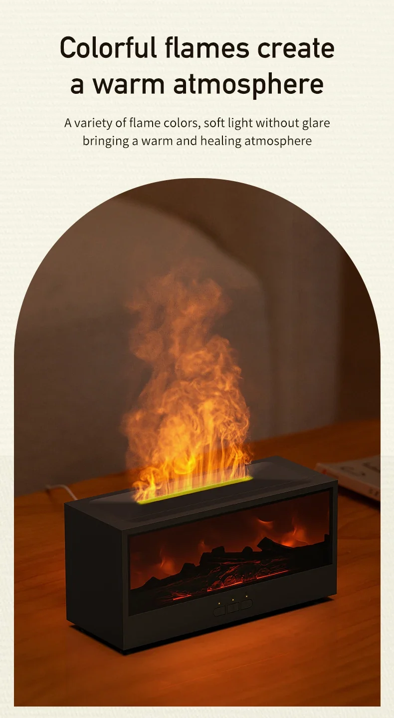 VISSKO Creative Fireplace Air Humidifier Waterless Auto-Off Aroma Essential Oil Diffuser with LED Light Remote Control for Gift