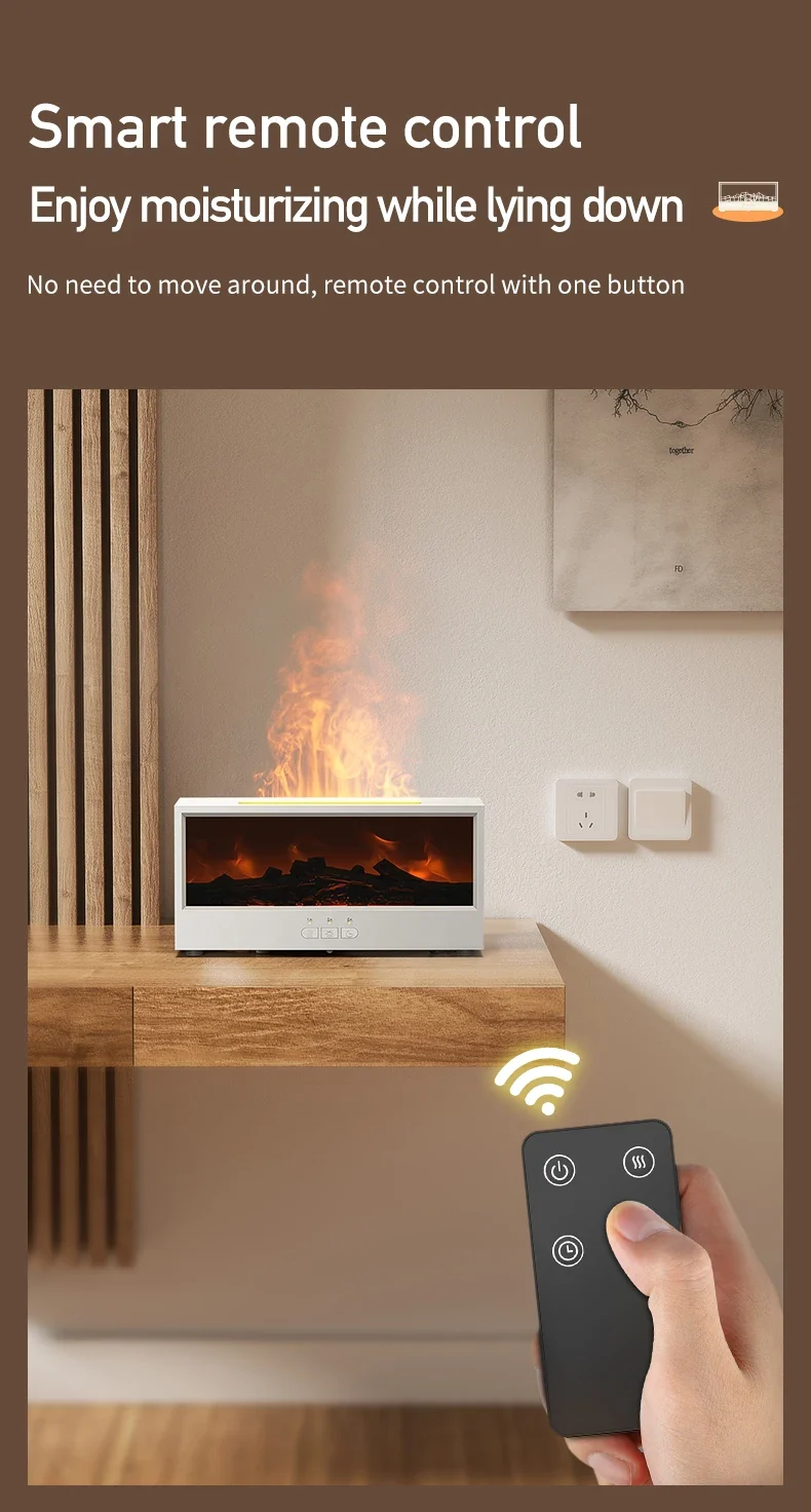 VISSKO Creative Fireplace Air Humidifier Waterless Auto-Off Aroma Essential Oil Diffuser with LED Light Remote Control for Gift