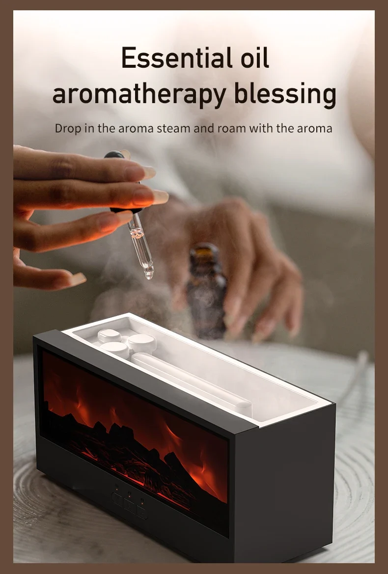 VISSKO Creative Fireplace Air Humidifier Waterless Auto-Off Aroma Essential Oil Diffuser with LED Light Remote Control for Gift