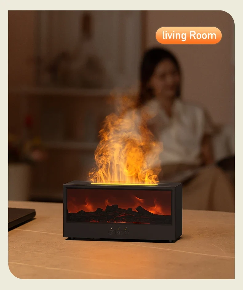 VISSKO Creative Fireplace Air Humidifier Waterless Auto-Off Aroma Essential Oil Diffuser with LED Light Remote Control for Gift