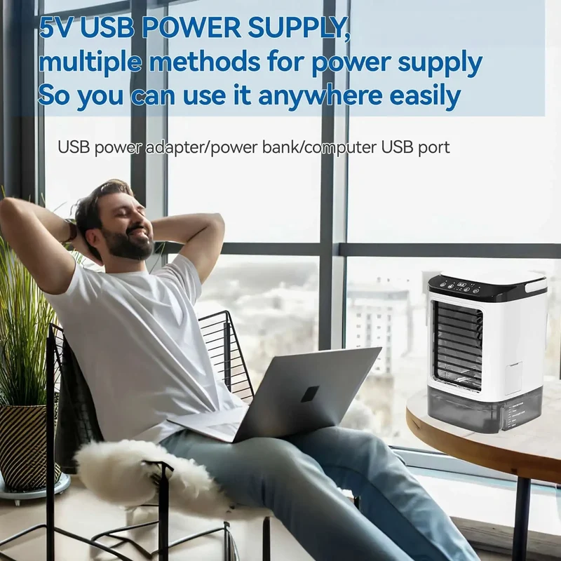 Portable Air Conditioner 3-Speed Small AC Unit Mini Air Cooler 900ML Water Tank Electric Fan With Humidifier for Bedroom Office