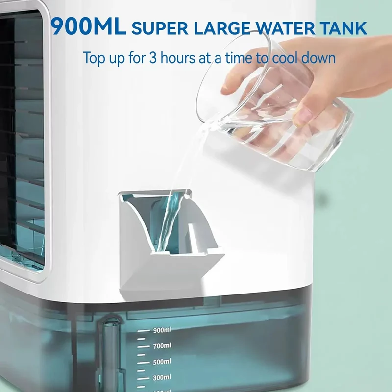 Portable Air Conditioner 3-Speed Small AC Unit Mini Air Cooler 900ML Water Tank Electric Fan With Humidifier for Bedroom Office