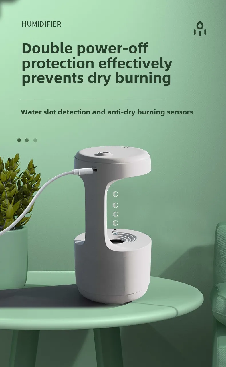 Anti-Gravity Humidifier New Ultrasonic Humidifier with Dual Power-Off Protection Large Capacity Air Humidifierw for Home/Office