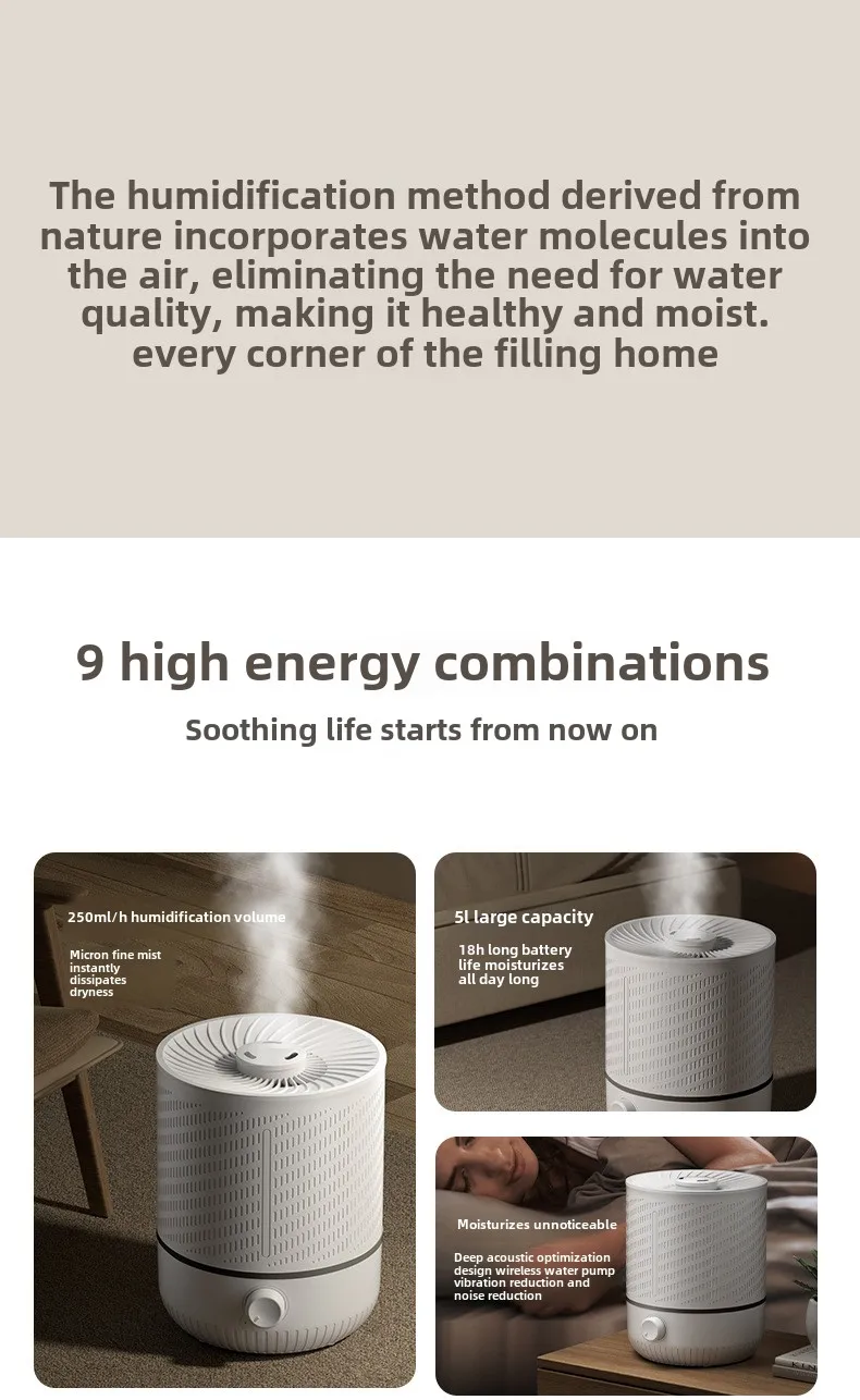 5L Large Capacity Air Humidifier Smart Humidifier with Rotating Mist Auto Shut-Off High Fequency Humidifier Ultra Quiet for Home