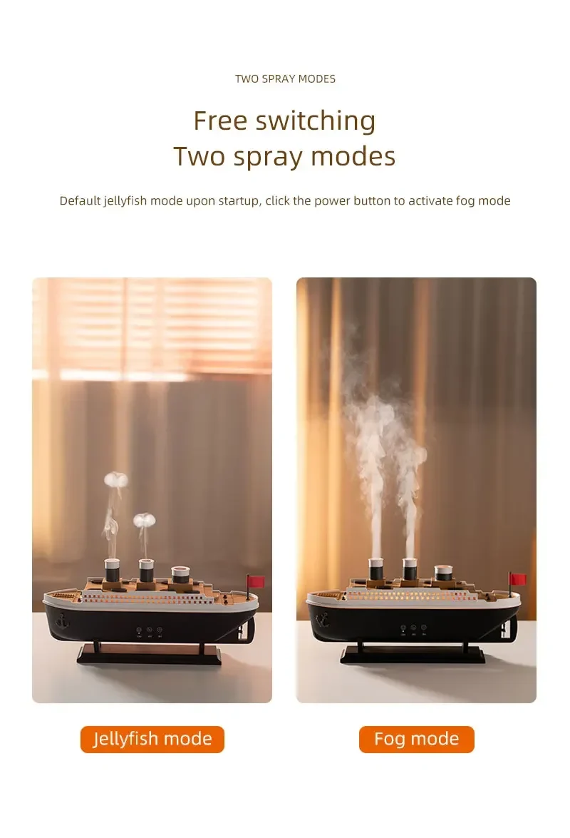Titanic Ship Model Air Humidifier Home 250ml Remote Control Essential Oil Jellyfish Smoke Ring Spray Aroma Diffuser Humidifiers
