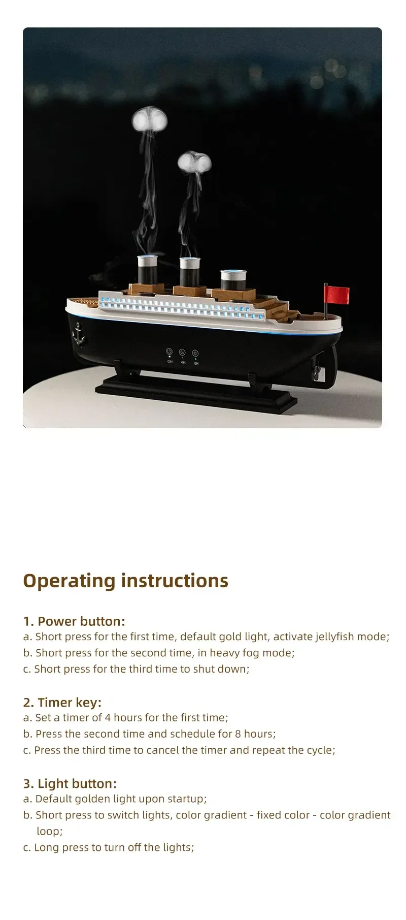 Titanic Ship Model Air Humidifier Home 250ml Remote Control Essential Oil Jellyfish Smoke Ring Spray Aroma Diffuser Humidifiers