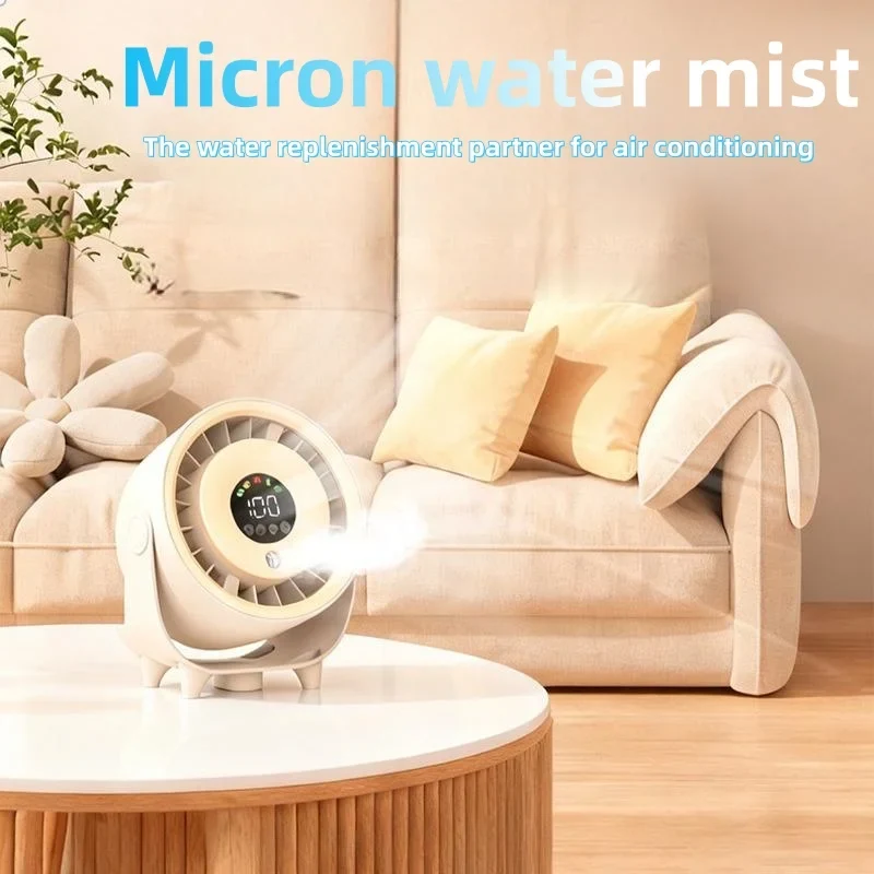 New Misting Fan Humidifying Rapid Cooling Hanging Hole Low Noise Digital Display Button Controlled Speed Fine Absorbable