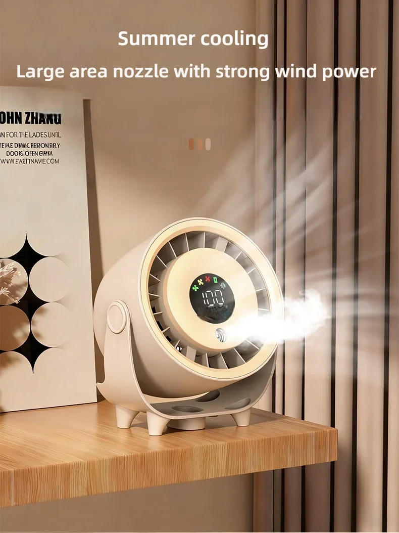 New Misting Fan Humidifying Rapid Cooling Hanging Hole Low Noise Digital Display Button Controlled Speed Fine Absorbable