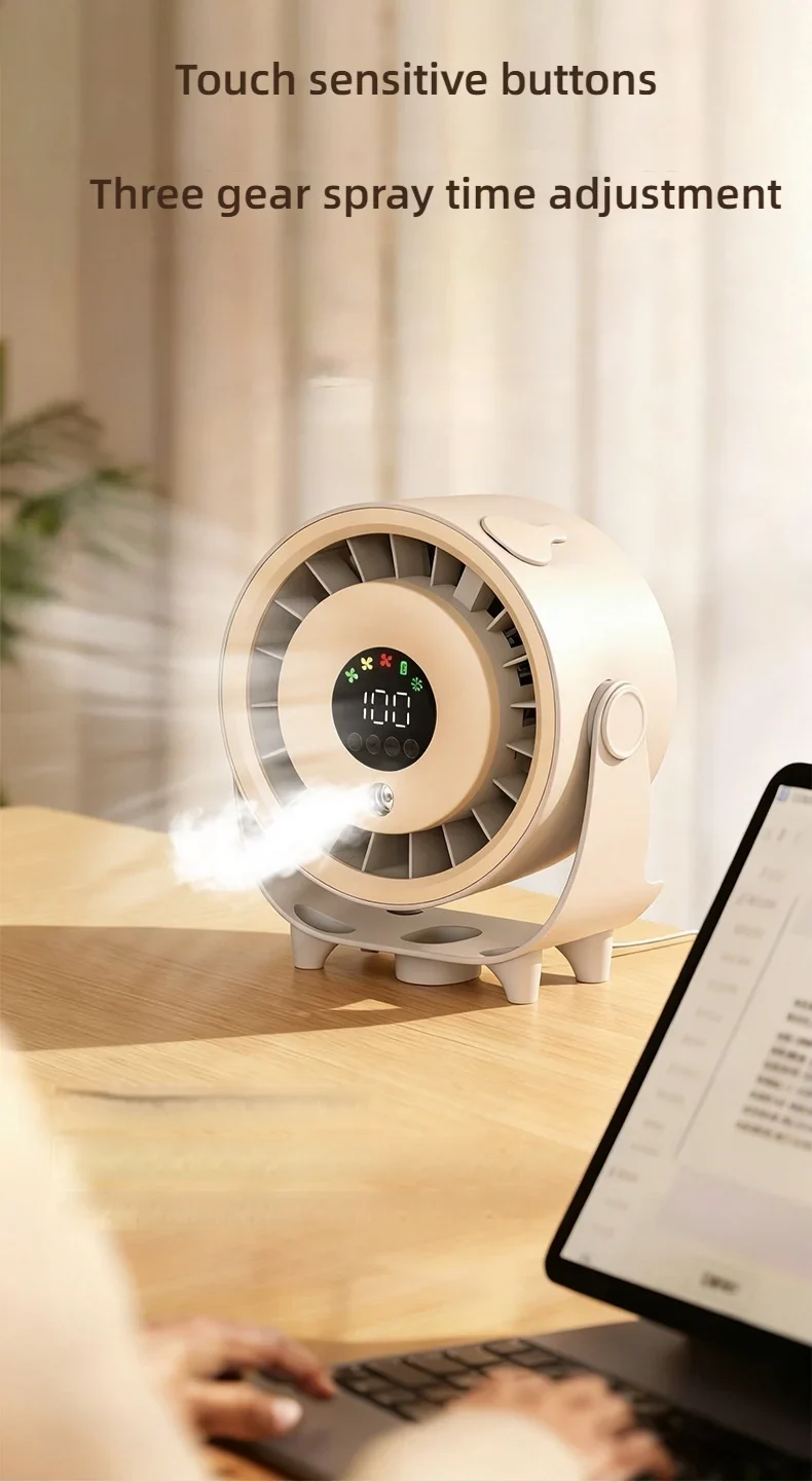 New Misting Fan Humidifying Rapid Cooling Hanging Hole Low Noise Digital Display Button Controlled Speed Fine Absorbable