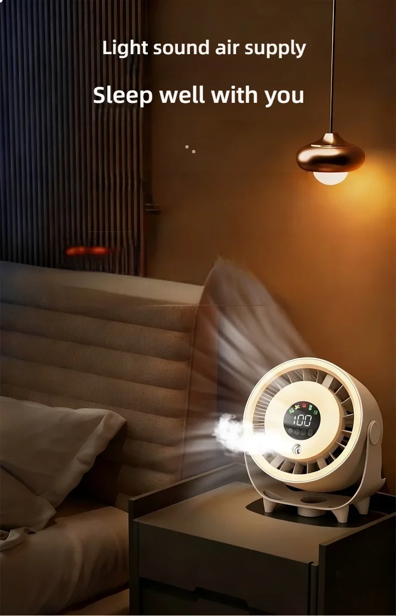 New Misting Fan Humidifying Rapid Cooling Hanging Hole Low Noise Digital Display Button Controlled Speed Fine Absorbable