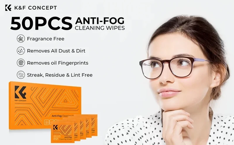 K&F Concept 50 120 PCS Cleaning Wipes Individually Wrapped Anti Fog Wipe Suitable Camera Lenses Eyeglasses Tablets Mobile Screen