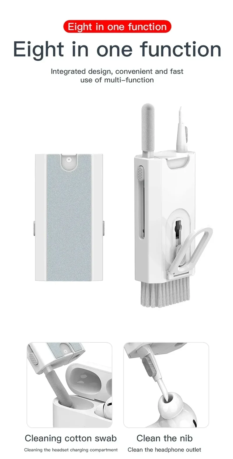8 In1 Cleaning Kit Computer Keyboard Cleaner Brush Earphones Cleaning Pen For Headset Phone Cleaning Tools Keycap Puller