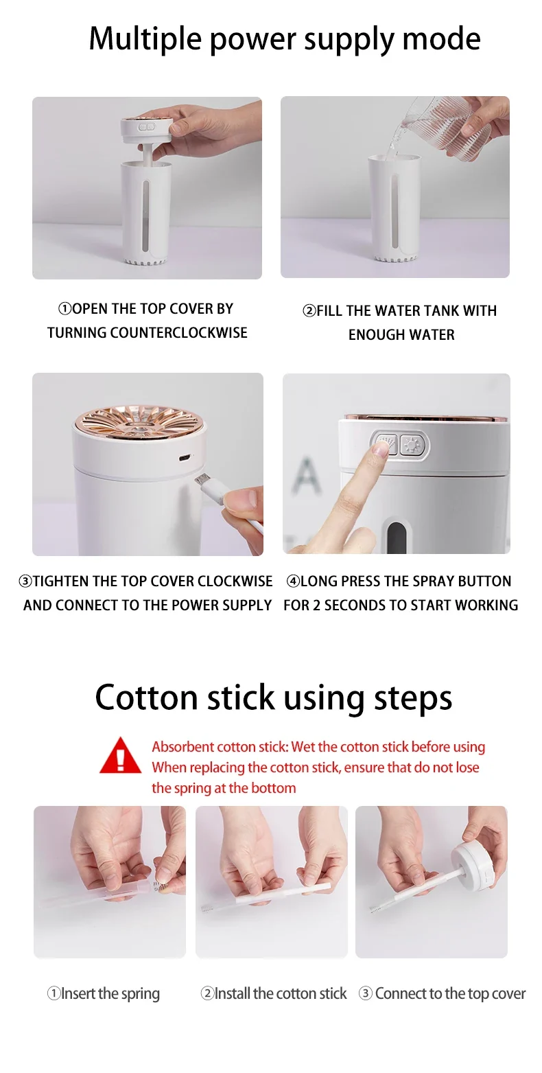 Wireless Car Air Humidifier Portable 300ML or USB Diffuser Mist Maker for Home Bedroom with RGB LED Colorful Lights