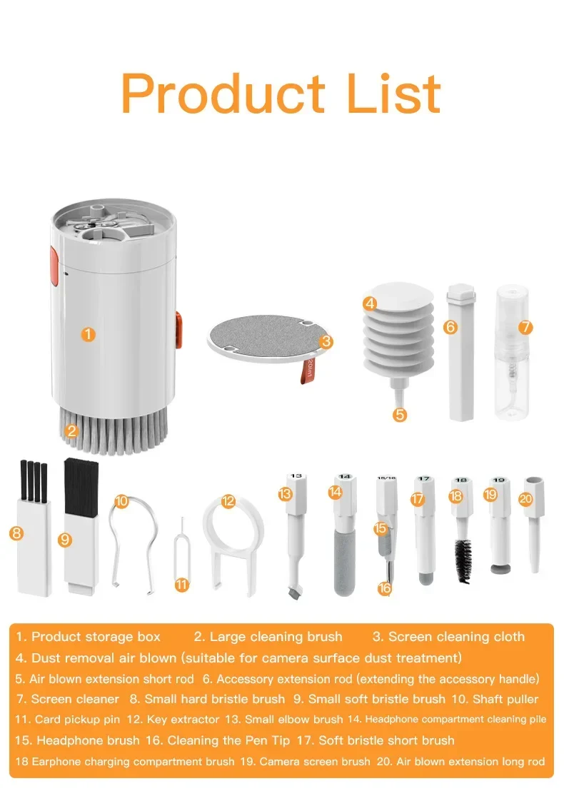 20 in 1 Multi-Functional Digital Camera Headset Mobile Phone Laptop Keyboard Cleaning Tool Set Cleaning Brush Clean Pen