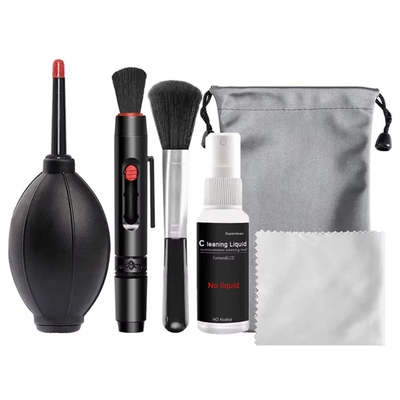 6-in-1 Camera Cleaning Kits Professional Air Blower DSLR Lens Cloth Pen Brush Cleaning Tool For CCD Sensor Lens Phone Keyboards