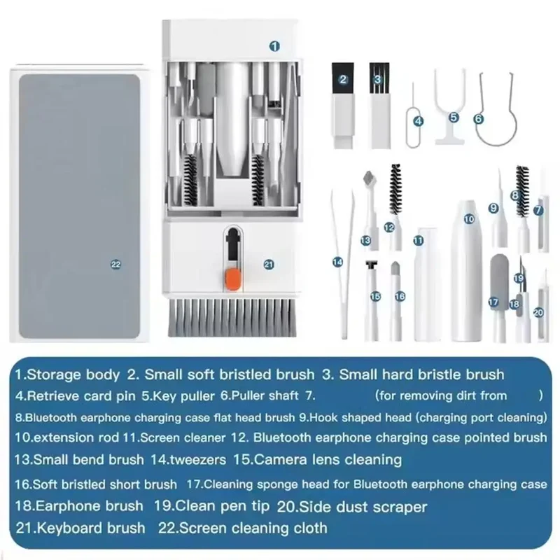 New 22-in-1 Multi-Functional Cleaning Kit 1 Step Deep Clean Set Keyboard Brush Earphone Screen Cleaner Electronics Accessories