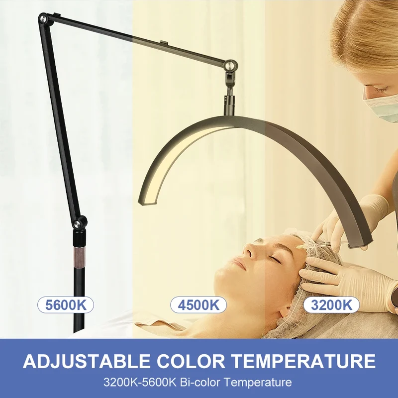 20inch Half Moon Light 36W 3200K-5600K Eyelash LED Floor Light Adjust Angle Eyelash Extension Lamp for Beauty Skincare Eyebrows