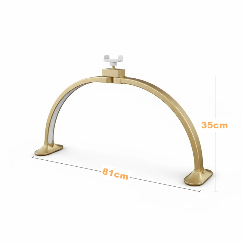 32inch Half Moon Light Gold for Nail Desk Fill Light Folded Arch Light for Nail Lamp with Phone Stand Manicure Handicraft Light