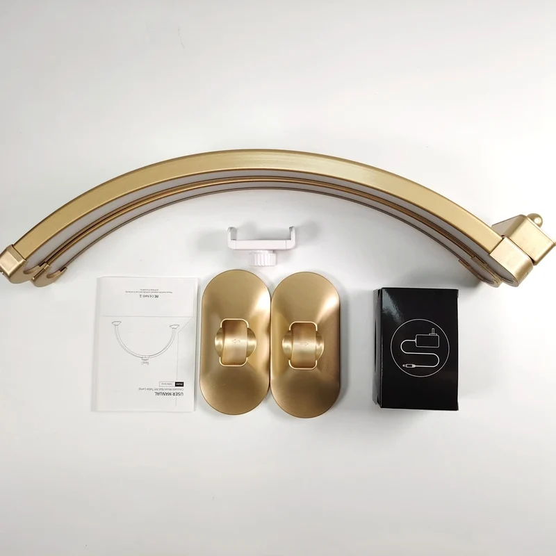 32inch Half Moon Light Gold for Nail Desk Fill Light Folded Arch Light for Nail Lamp with Phone Stand Manicure Handicraft Light