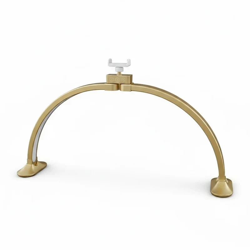 32inch Half Moon Light Gold for Nail Desk Fill Light Folded Arch Light for Nail Lamp with Phone Stand Manicure Handicraft Light