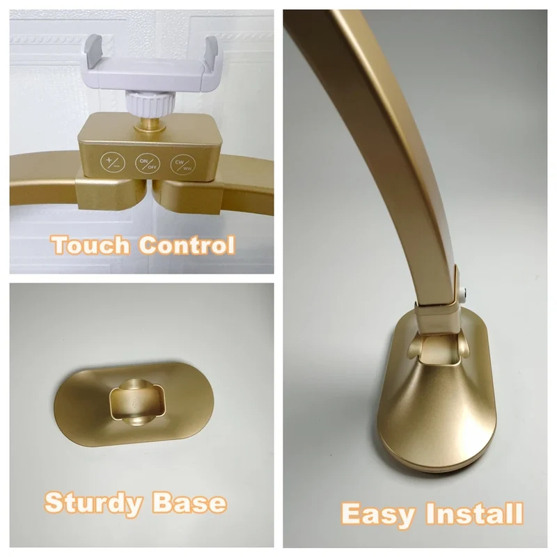 32inch Half Moon Light Gold for Nail Desk Fill Light Folded Arch Light for Nail Lamp with Phone Stand Manicure Handicraft Light