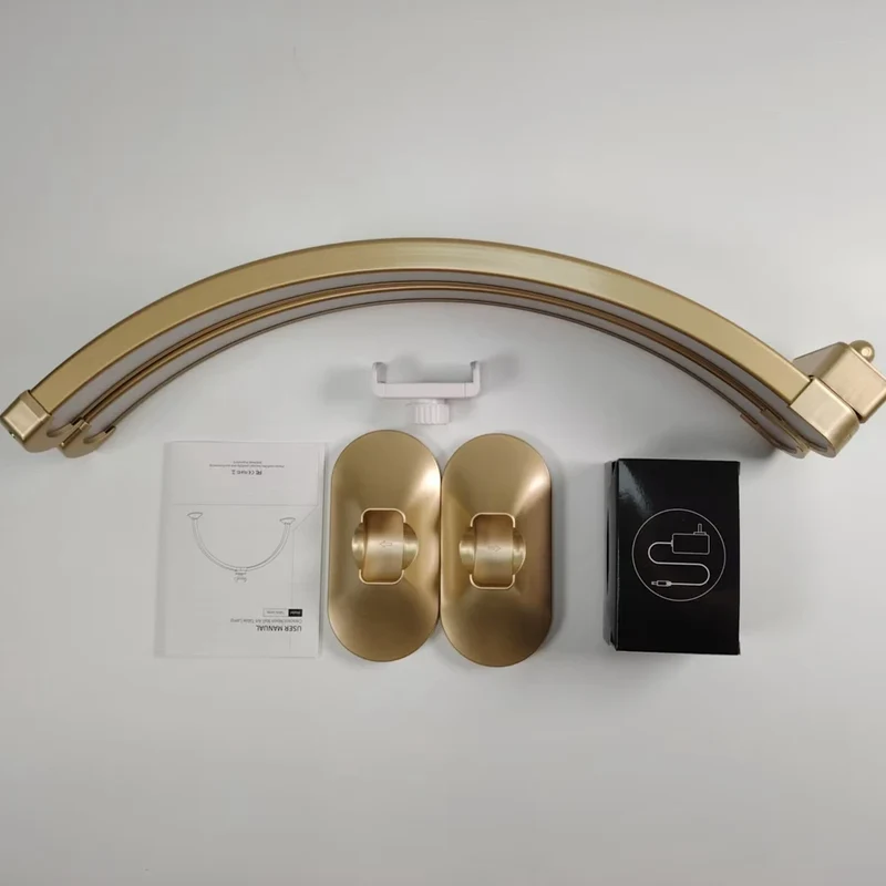 32inch Half Moon Light Gold for Nail Desk Fill Light Folded Arch Light for Nail Lamp with Phone Stand Manicure Handicraft Light