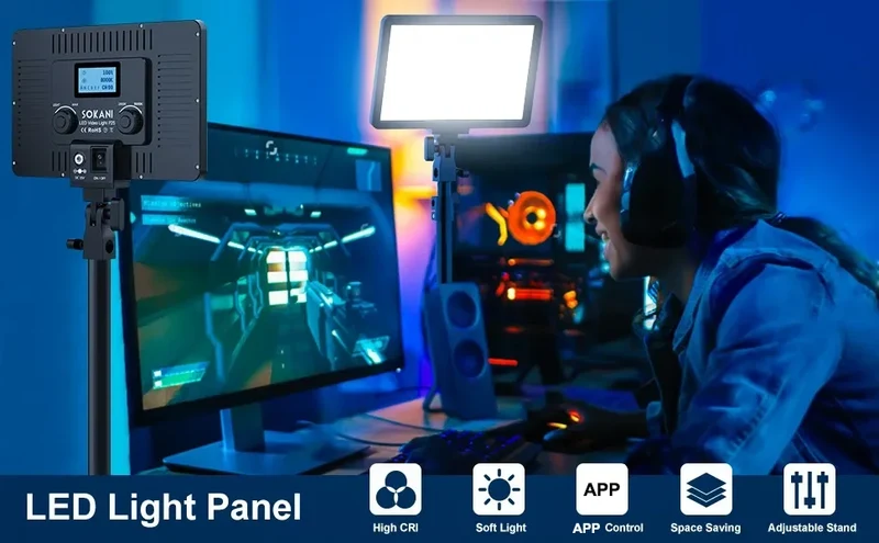 Sokani P25 & P25 kit LED Video Panel Light Studio Filling Light Lamp For Youtube Live Streaming Game Record Video Zoom Meetings