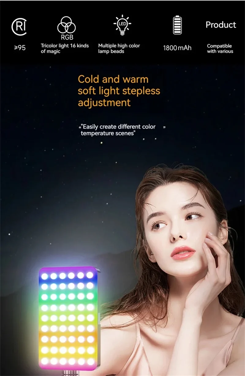 FANGTUOSI NEW RGB Video Light With Display Screen Mini Fill Camera Light Selfie Lighting Rechargeable Dimmable Hot shoe mouth