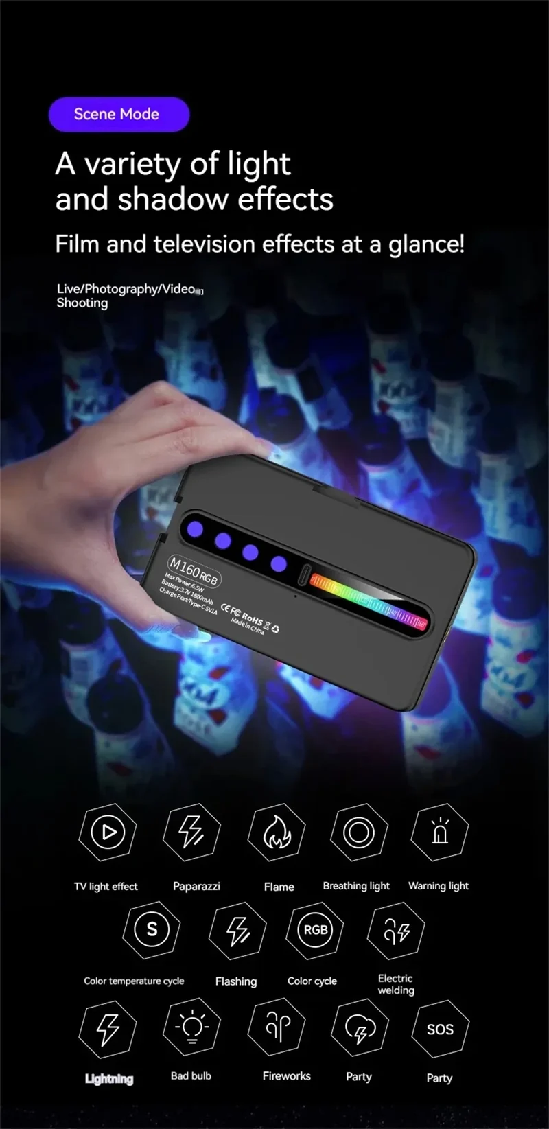FANGTUOSI NEW RGB Video Light With Display Screen Mini Fill Camera Light Selfie Lighting Rechargeable Dimmable Hot shoe mouth