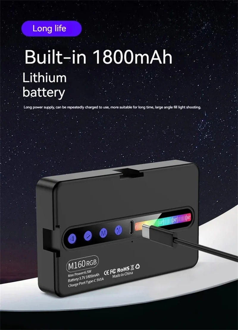 FANGTUOSI NEW RGB Video Light With Display Screen Mini Fill Camera Light Selfie Lighting Rechargeable Dimmable Hot shoe mouth