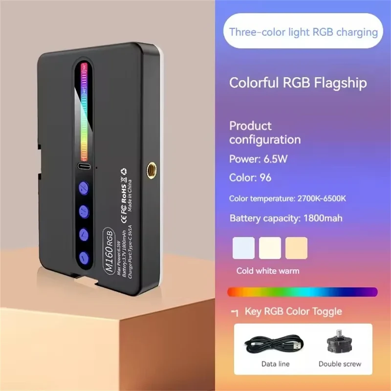FANGTUOSI NEW RGB Video Light With Display Screen Mini Fill Camera Light Selfie Lighting Rechargeable Dimmable Hot shoe mouth