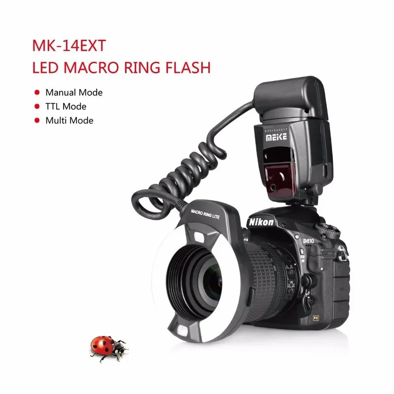 Meike MK-14EXT i-TTL Macro Ring Light Flash for Nikon D5600 D5200 D5100 D5000 D3200 D3100 D90 D750 D600 with LED AF Assist Lamp