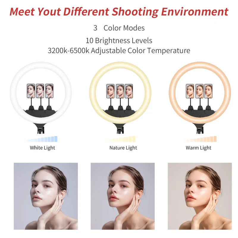 SH Ring Light 18inch Kit 36W 6500K Professional LED Control Stand Phone Holder Tube Bag for Tattoo Lash Extension Barber Light