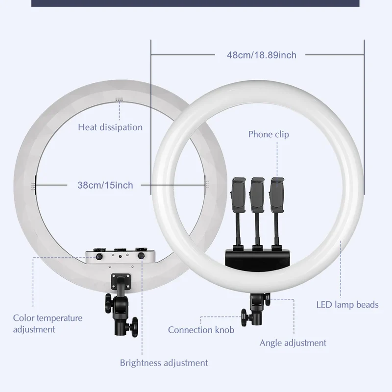 SH Ring Light 18inch Kit 36W 6500K Professional LED Control Stand Phone Holder Tube Bag for Tattoo Lash Extension Barber Light