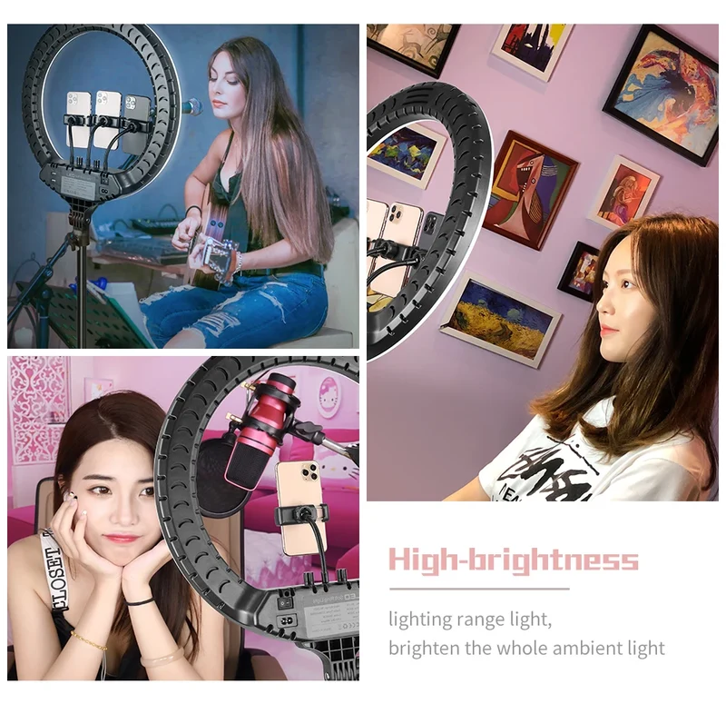 SH Ring Light 18inch Kit 36W 6500K Professional LED Control Stand Phone Holder Tube Bag for Tattoo Lash Extension Barber Light