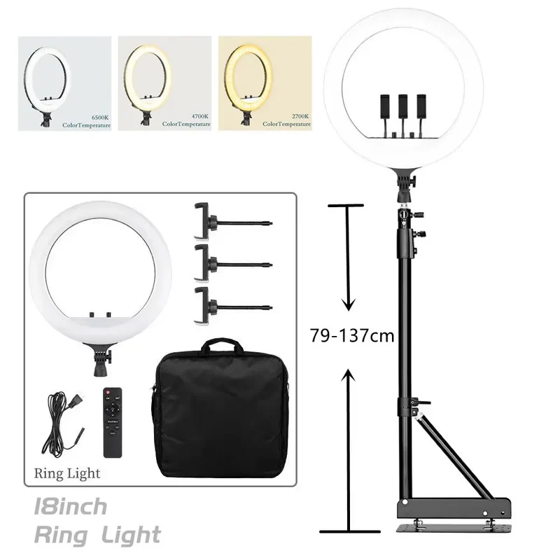 SH Ring Light 18inch Kit 36W 6500K Professional LED Control Stand Phone Holder Tube Bag for Tattoo Lash Extension Barber Light