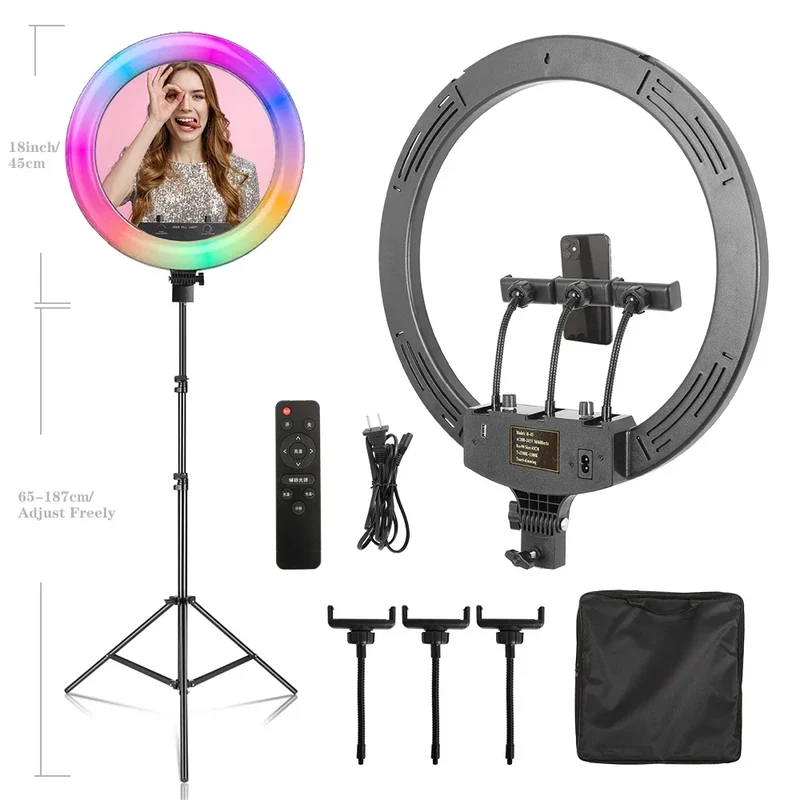 SH Ring Light 18inch Kit 36W 6500K Professional LED Control Stand Phone Holder Tube Bag for Tattoo Lash Extension Barber Light
